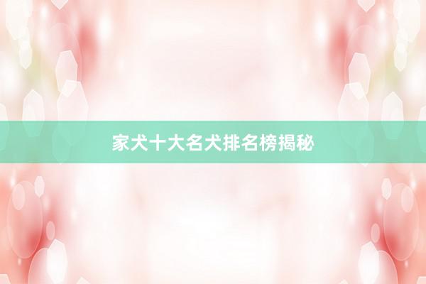 家犬十大名犬排名榜揭秘